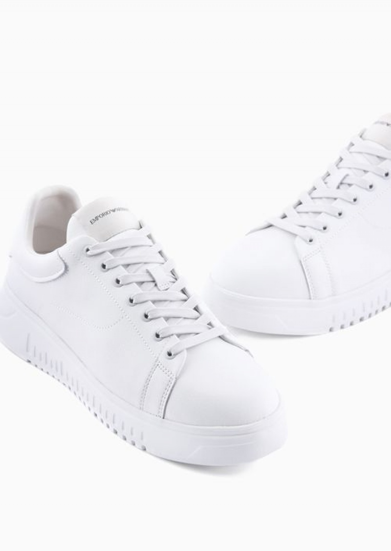 White Emporio Armani Tumbled-leather Sneakers With Oversized Soles | EA-SN58963