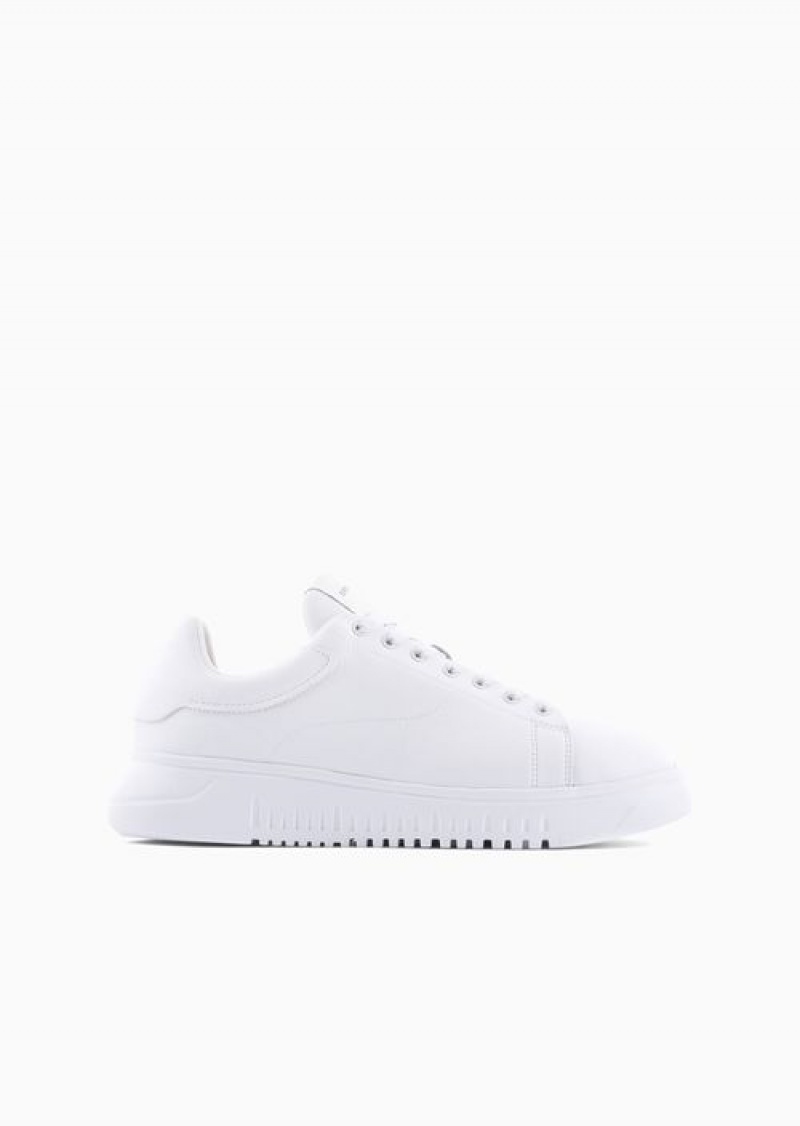 White Emporio Armani Tumbled-leather Sneakers With Oversized Soles | EA-SN58963