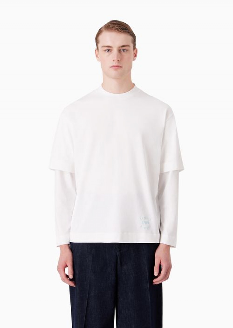 White Emporio Armani Two-piece Effect Heavyweight Jersey Oversized-fit Jumper | EA-SN58657