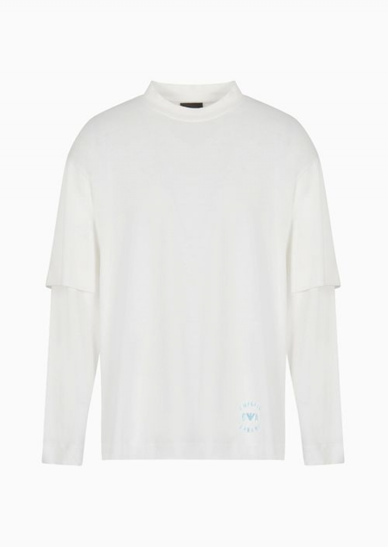 White Emporio Armani Two-piece Effect Heavyweight Jersey Oversized-fit Jumper | EA-SN58657