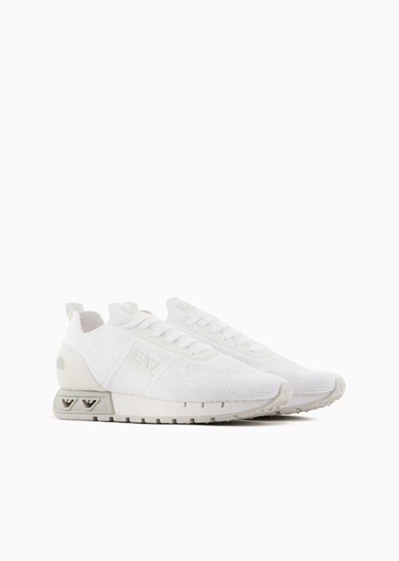 White Logo Emporio Armani Black & White Legacy Knit Sneakers | EA7-SN59789