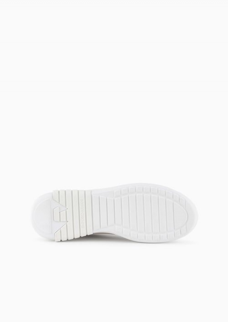 White Logo Emporio Armani Leather Sneakers With Laminated Back | EA-SN57198