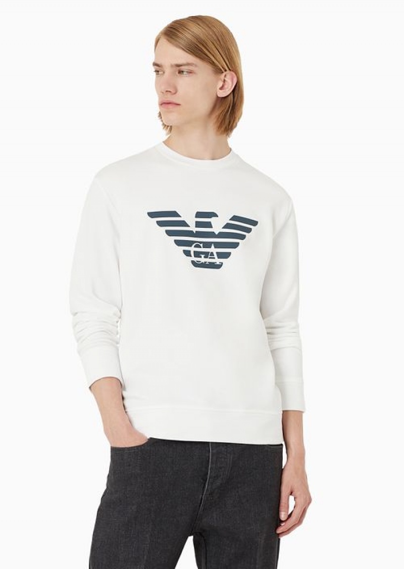 White Logo Emporio Armani Modal-blend Sweatshirt With Logo Print | EA-SN58536