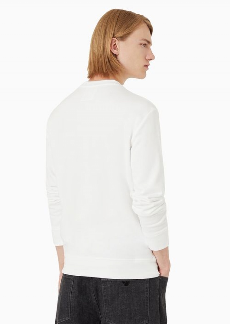 White Logo Emporio Armani Modal-blend Sweatshirt With Logo Print | EA-SN58536