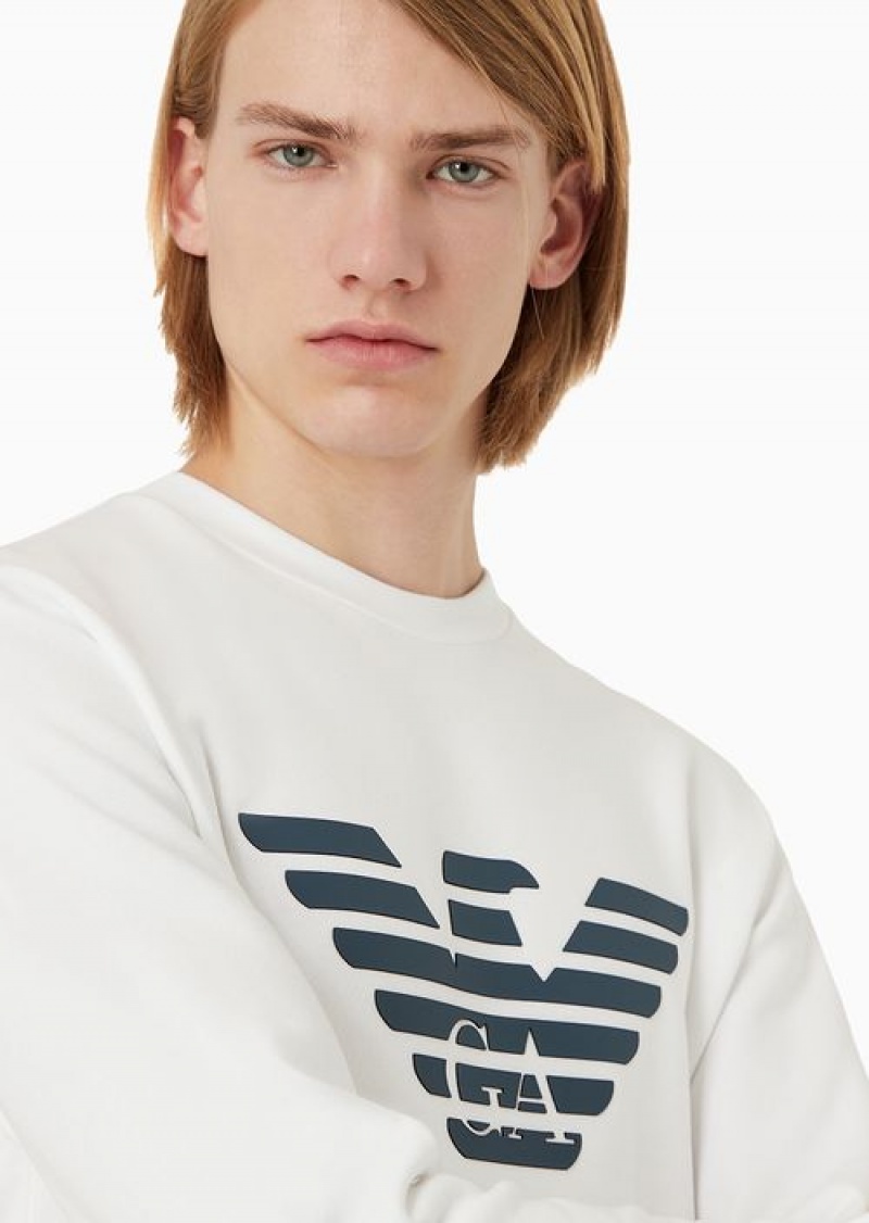 White Logo Emporio Armani Modal-blend Sweatshirt With Logo Print | EA-SN58536