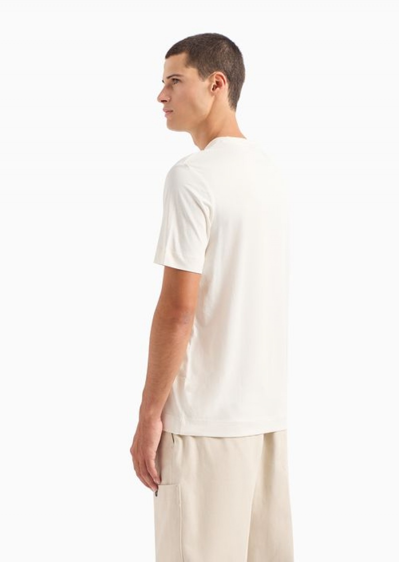 White Logo Emporio Armani Pima Jersey T-shirt With Logo Embroidery | EA-SN58599