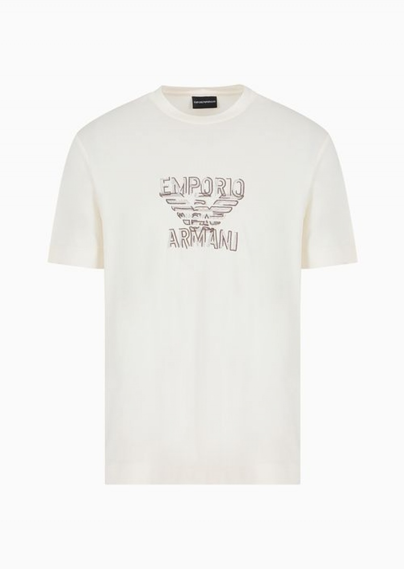 White Logo Emporio Armani Pima Jersey T-shirt With Logo Embroidery | EA-SN58599