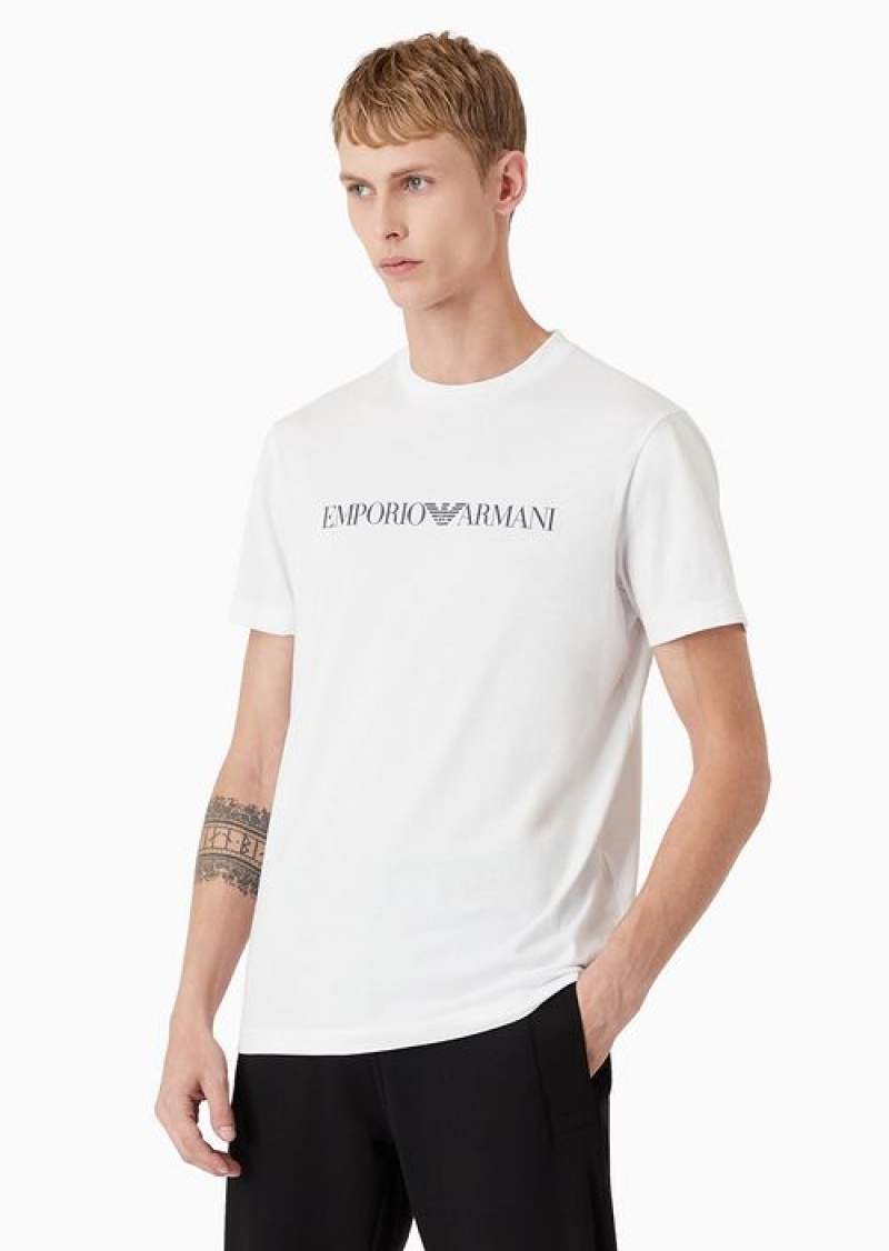 White Logo Emporio Armani Pima-jersey T-shirt With Logo Print | EA-SN58697