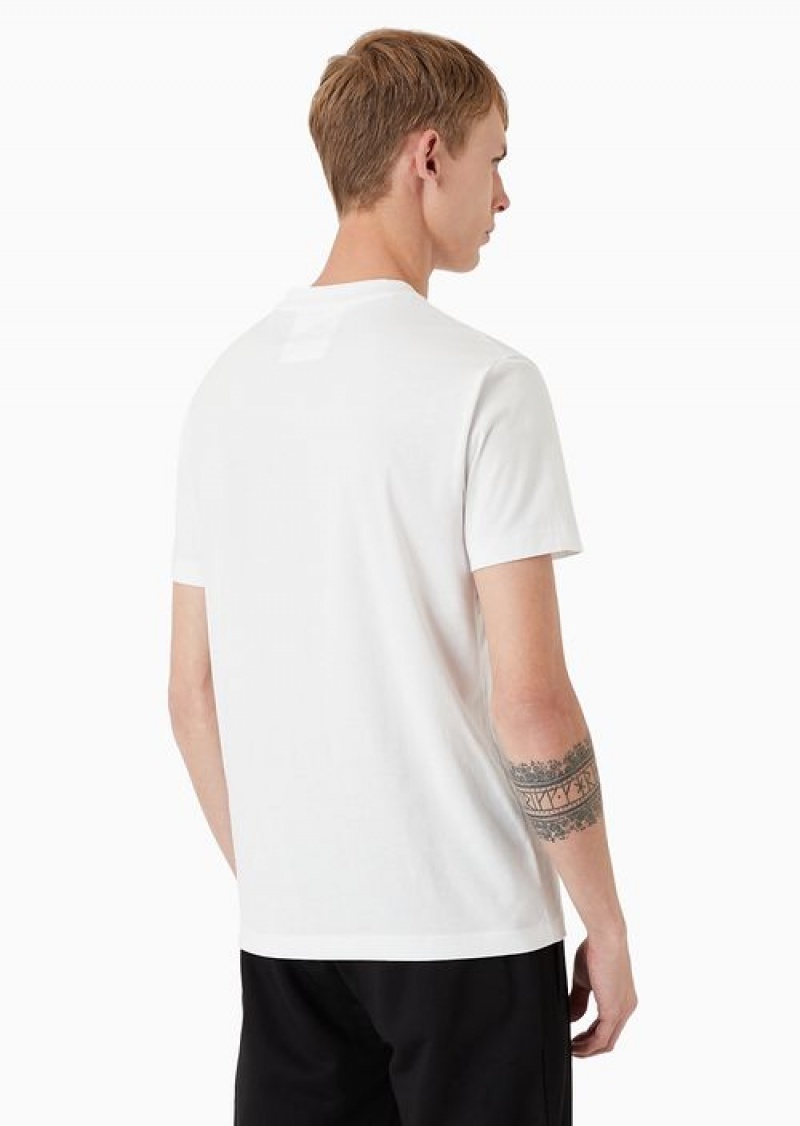 White Logo Emporio Armani Pima-jersey T-shirt With Logo Print | EA-SN58697