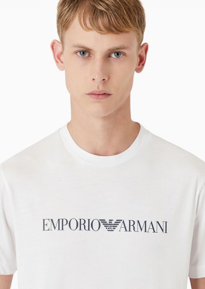 White Logo Emporio Armani Pima-jersey T-shirt With Logo Print | EA-SN58697