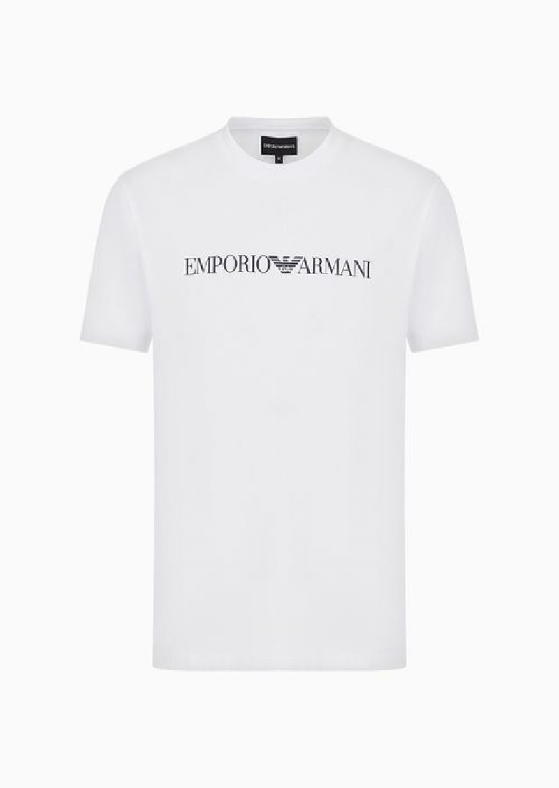 White Logo Emporio Armani Pima-jersey T-shirt With Logo Print | EA-SN58697