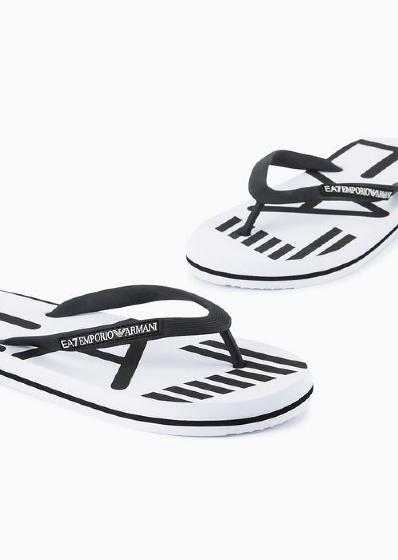 White Logo Emporio Armani Rubber Flip-flops With Logo | EA7-SN59868