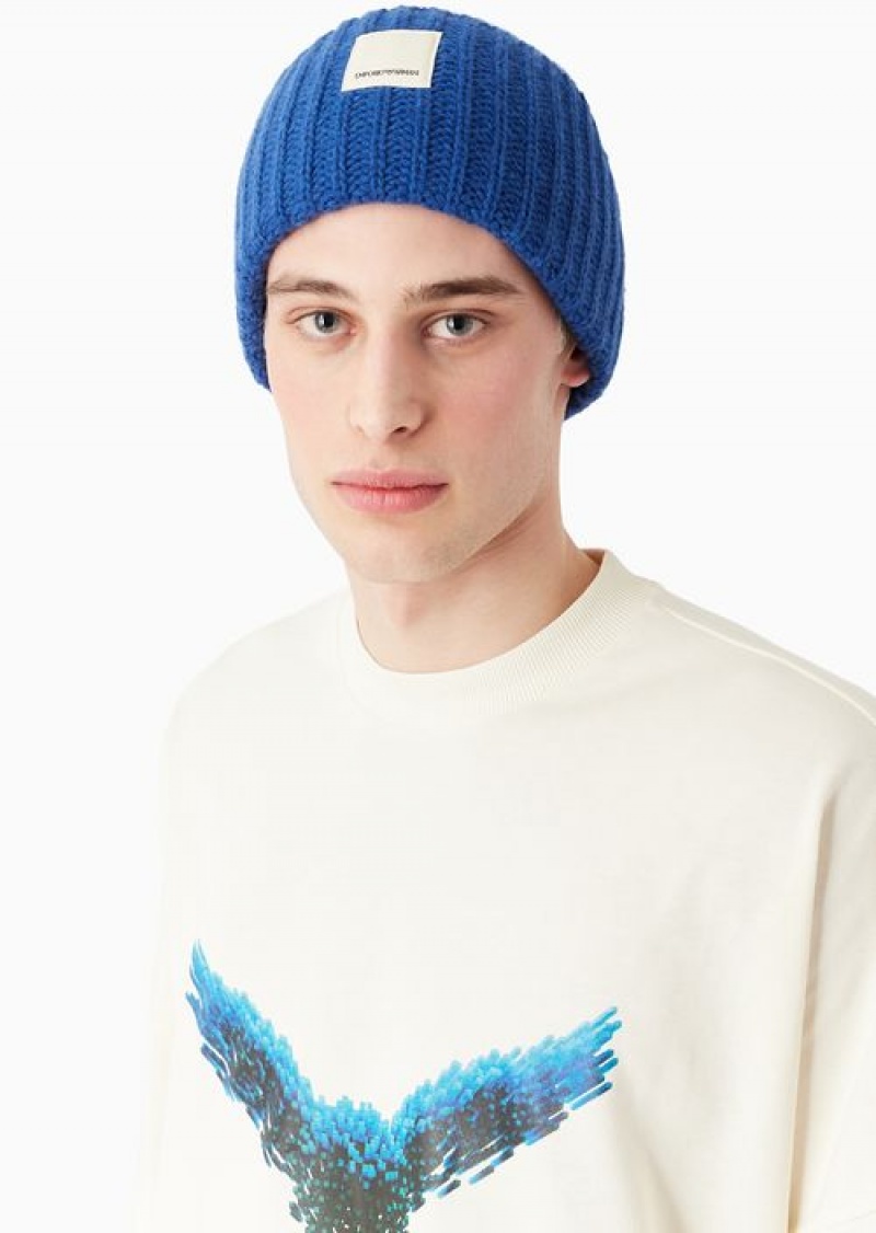 Yellow Emporio Armani Asv Capsule Fisherman’s-rib Wool Beanie | EA-SN59162